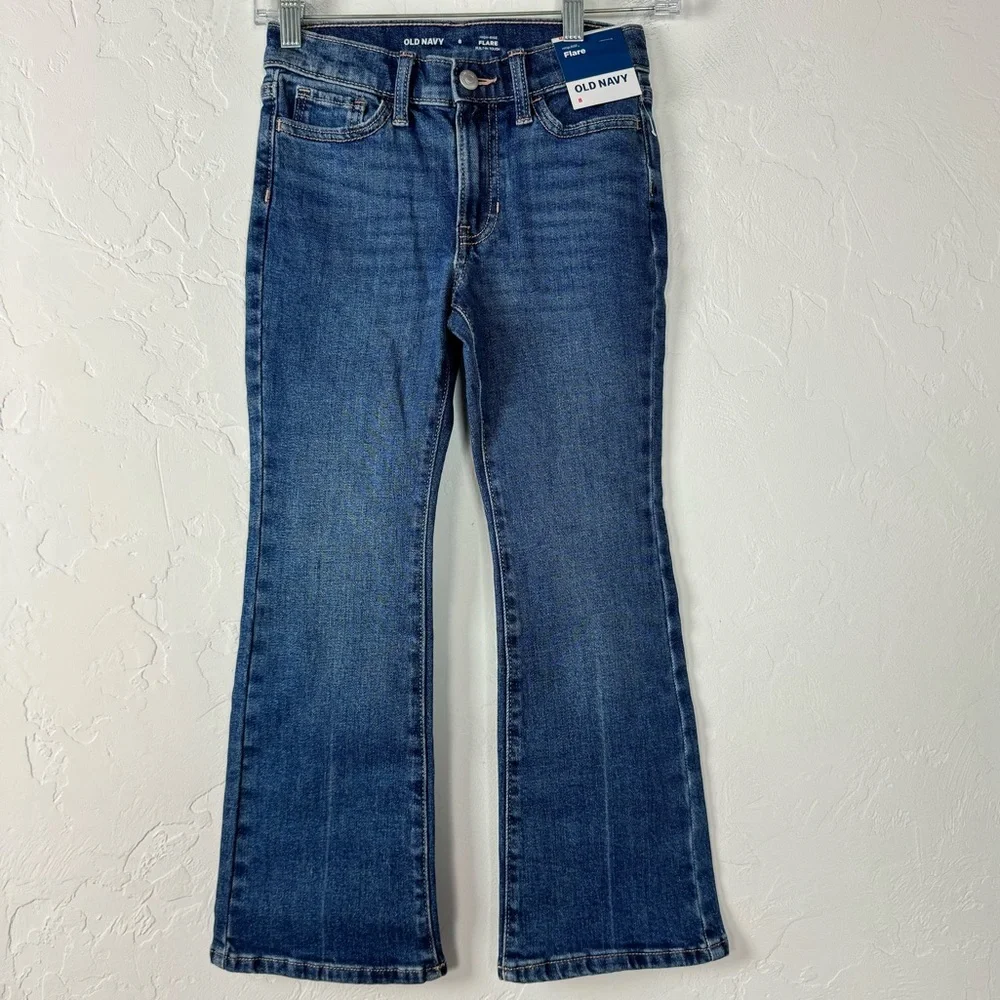 Old Navy Jeans Denim High Rise Flare Built in Tough Dark Wash Blue Solid Cotton